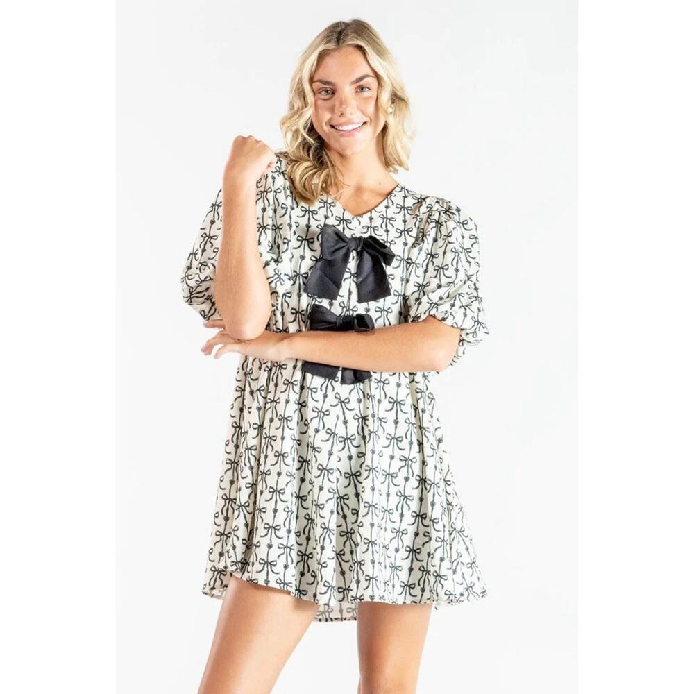 Simply Southern Black & Cream Bow Dress In Youth Large